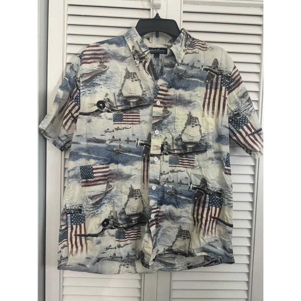 North River Outfitters USA Patriotic Navy Aircraft Carrier Button Up Medium